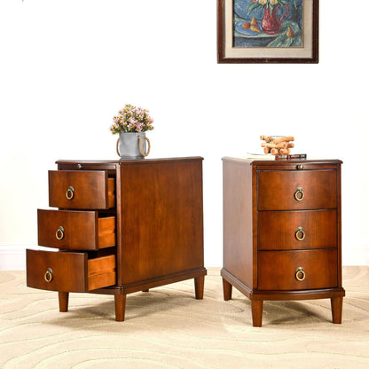 Set of 2 Solid Wood End Table with 3 Drawers, Fully Assembled Nightstand with Sliding Shelf