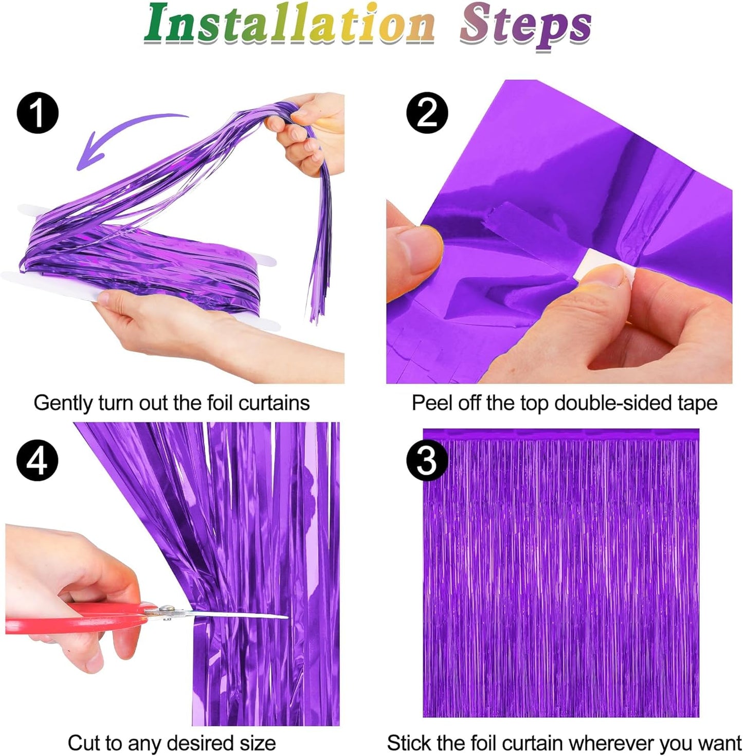 2 Pack Backdrop Curtains, 3.28 FT x 7.05 FT Purple Tinsel Backdrop, Metallic Purple Backdrop Fringe