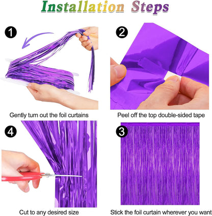 2 Pack Backdrop Curtains, 3.28 FT x 7.05 FT Purple Tinsel Backdrop, Metallic Purple Backdrop Fringe