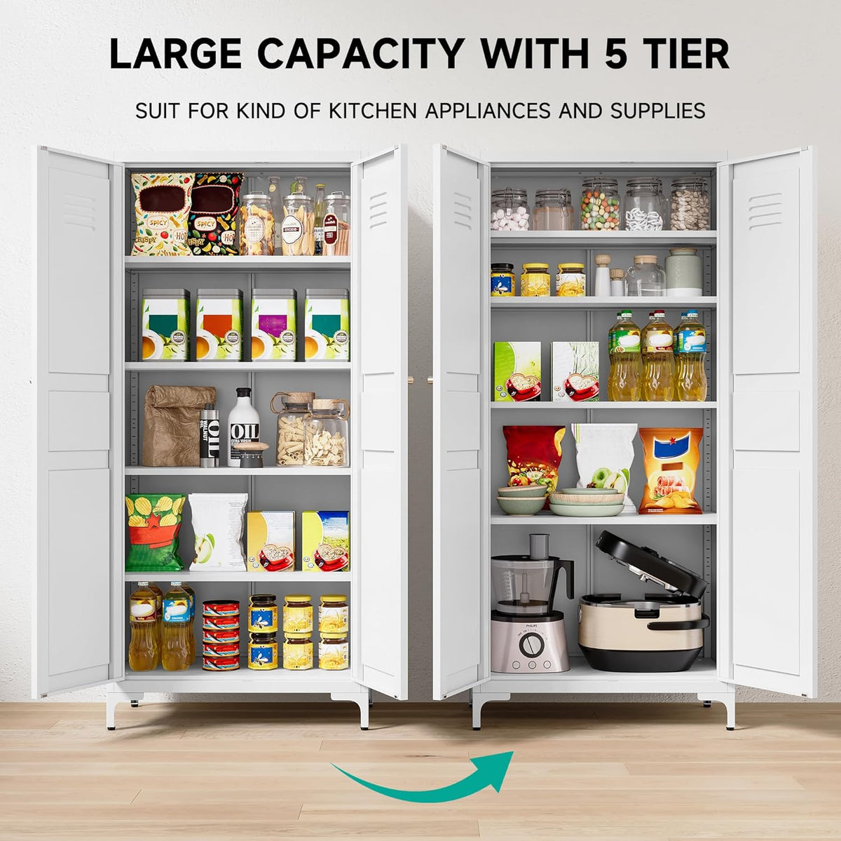 SISESOL Metal Storage Cabinet with Doors and Shelves,White Storage Cabinet with Leg & Vent