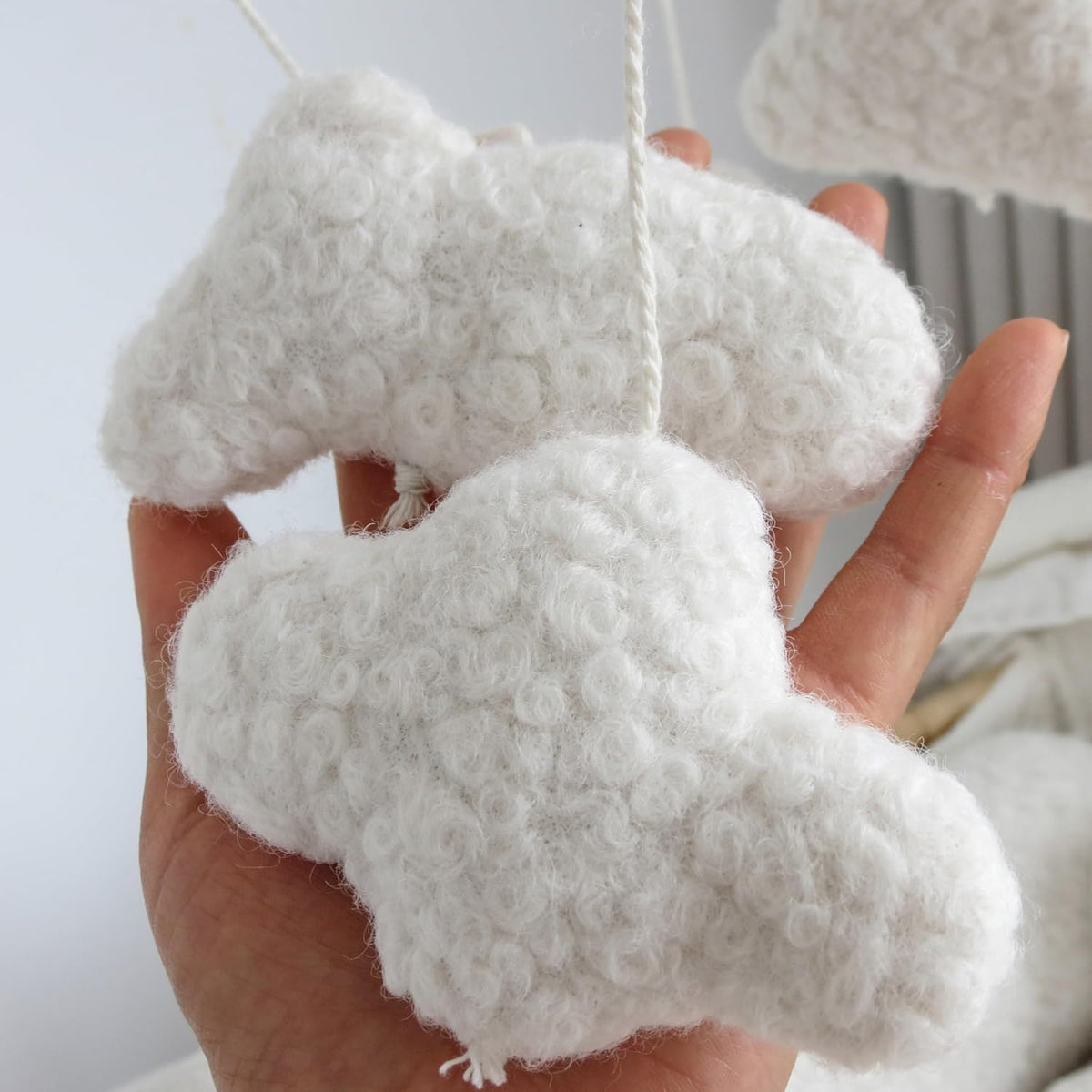 Cloud Mobile for Crib Boho Baby Mobile for Crib Bassinet Boucle Cloud Crib Mobile for Girls Boys