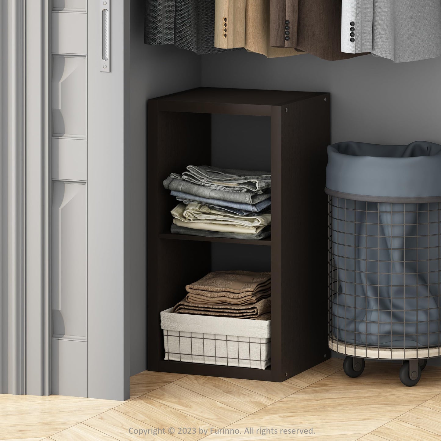 Furinno Cubic Extra Thick 2-Cube Closet Organizers and Storage, Dark Oak