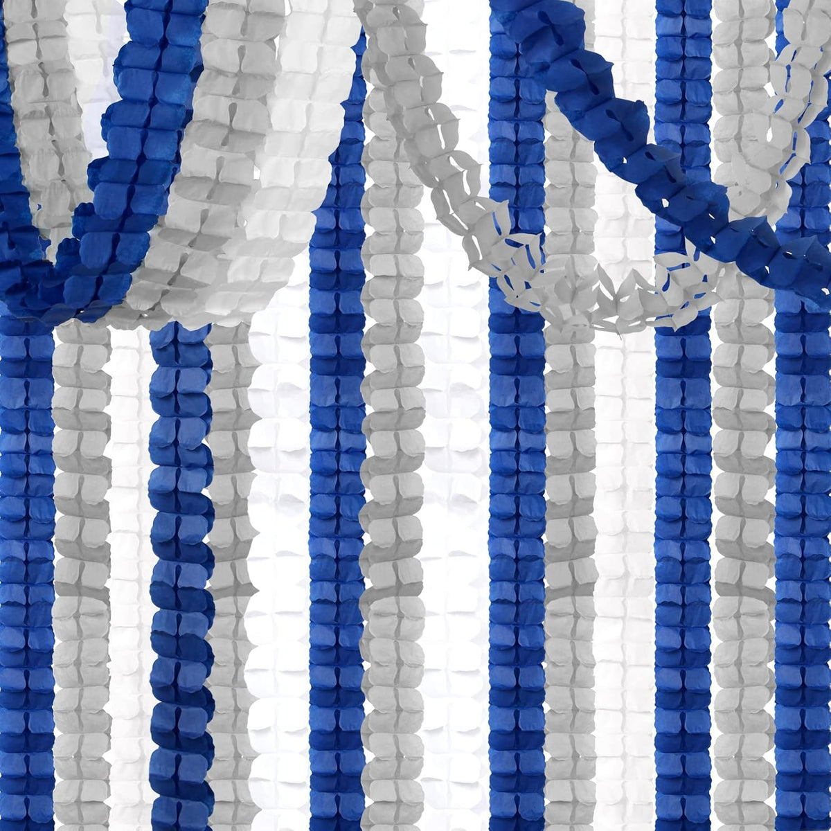 Navy-Blue White-Silver Party-Decorations Streamers Garland - 12pcs Royal Graduation 2025 4-Leaf