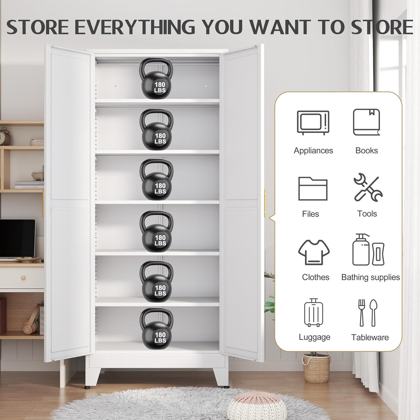 75.2" Tall Pantry Cabinet, Kitchen Pantry Storage Cabinets with 2 Door and 5 Adjustable Shelves