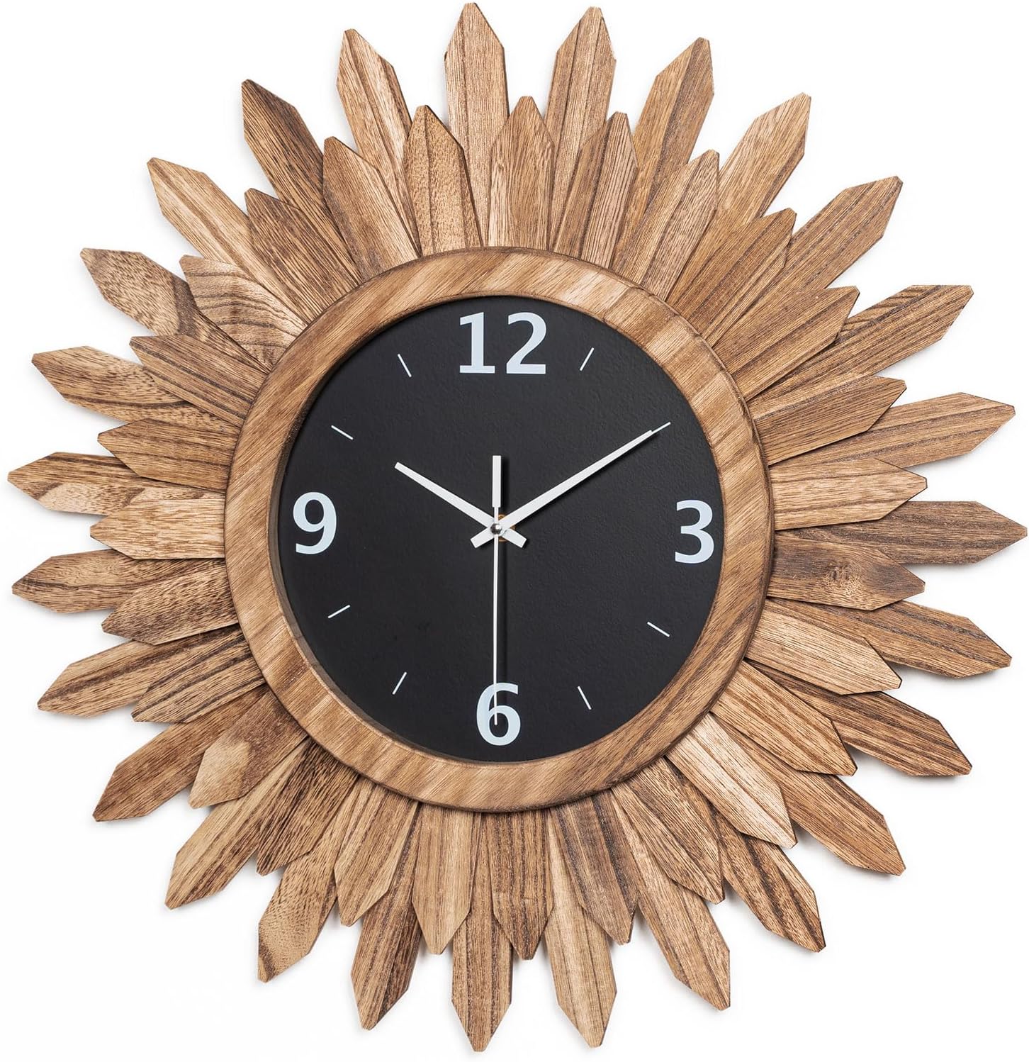 Honiway Large Wall Clock Battery Operated 21 in Rustic Wood Boho Sunburst Decorative Wall Clock