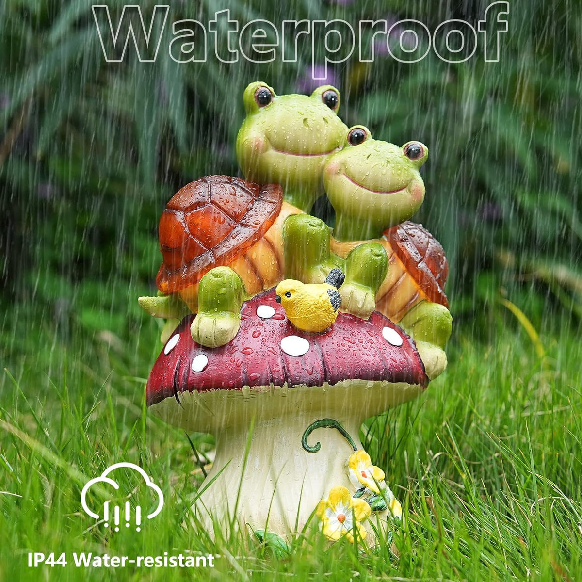 Solar Light Turtle Garden Statue, Turtle on Mushroom Figurine, Lovely Tortoise Garden Statue with 5