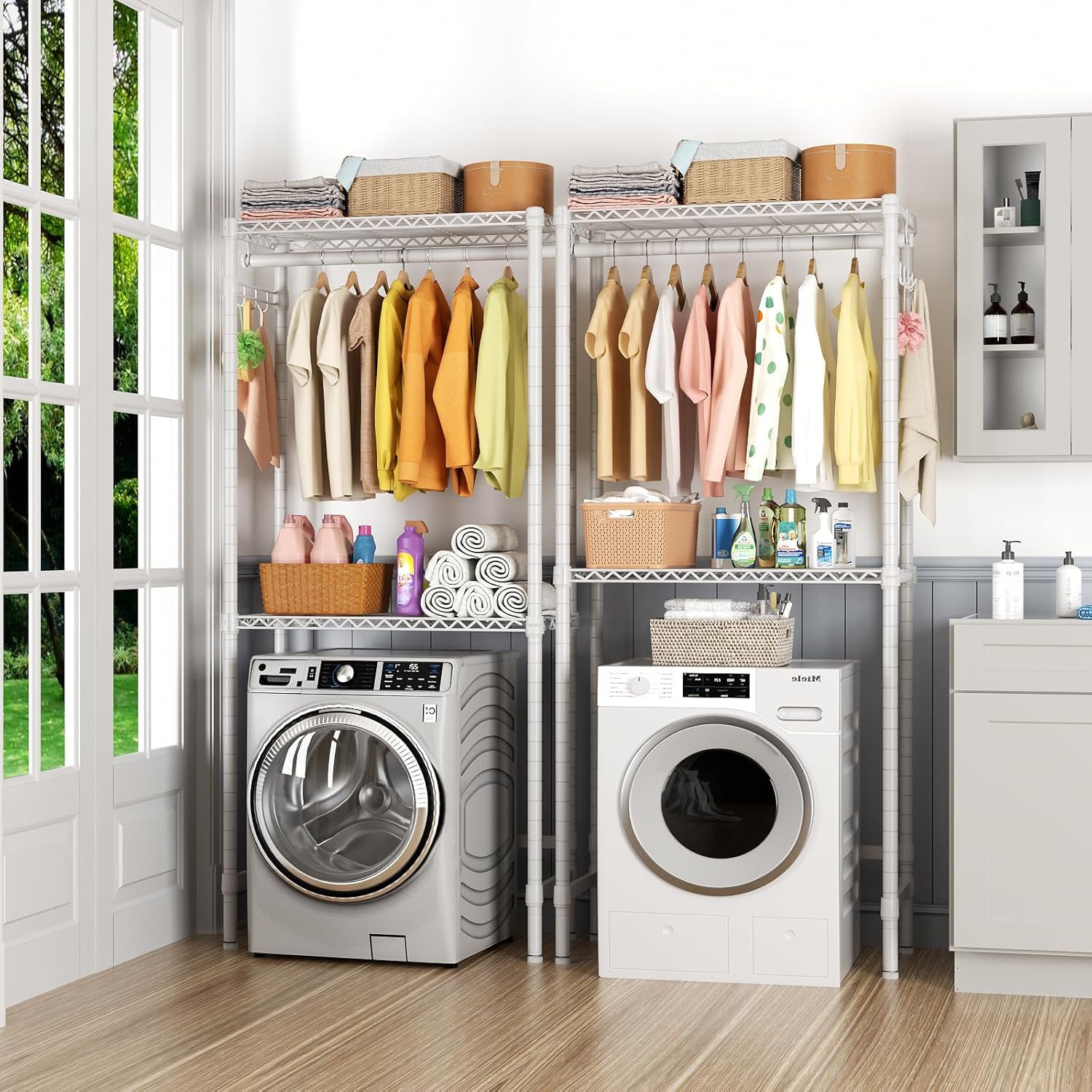 Over Washer and Dryer Shelves,2 Tier Adjustable Height Wire Shelving Laundry Room Storage