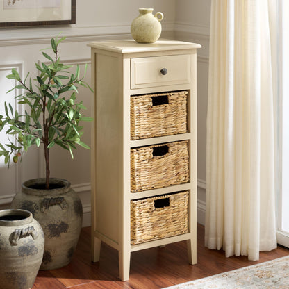 SAFAVIEH Furniture - Michaela 1-Drawer Storage Unit - Sand - Solid Wood - Farmhouse Basket Tower