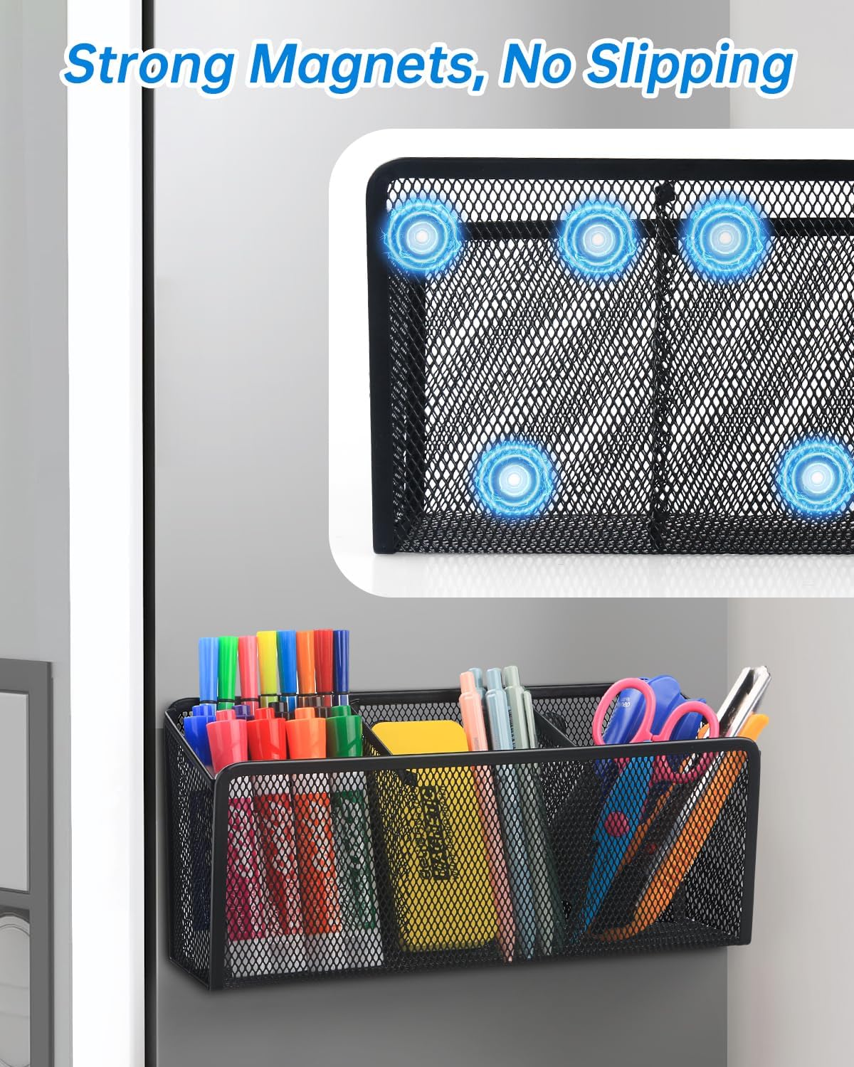 VICNOVA Magnetic Pencil Holder - Metal Pen Holder with Strong Magnets - Storage Basket Organizer