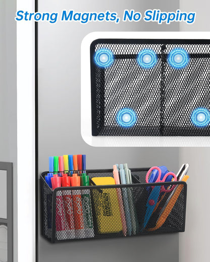 VICNOVA Magnetic Pencil Holder - Metal Pen Holder with Strong Magnets - Storage Basket Organizer