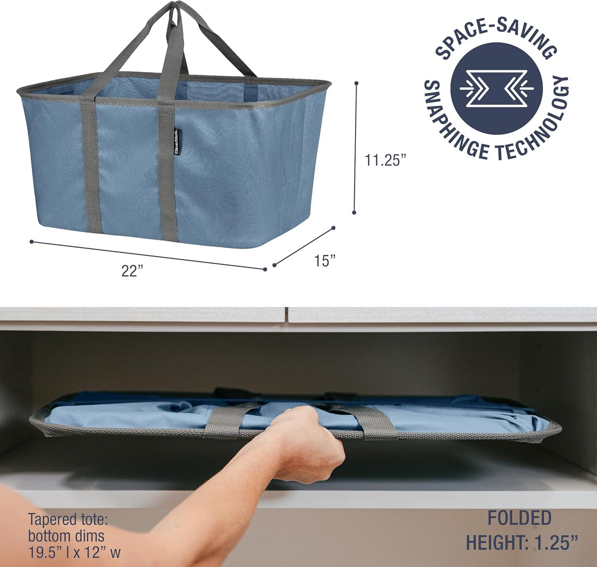 CleverMade Collapsible Laundry Tote - Denim Charcoal 2-Pack 50L - Foldable Storage Organization