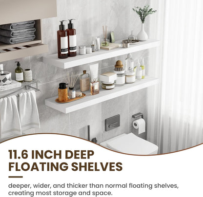 48 Inch Floating Shelves, 12 Inch Deep Floating Shelves for Wall, Floating Shelf with Invisible
