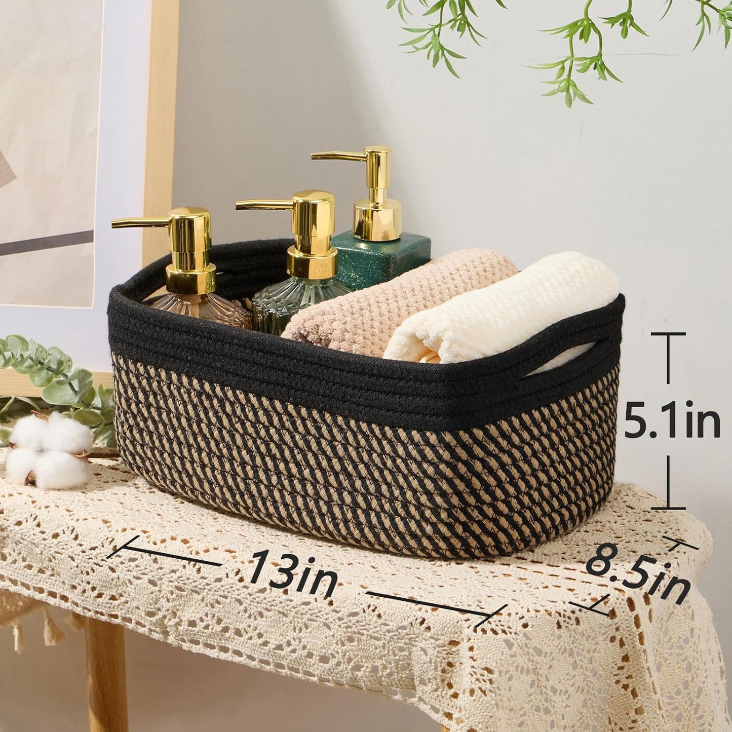 Small Storage Baskets for Organizing | Closet Organizer Bins | Shelf Toy Basket | Woven Rope