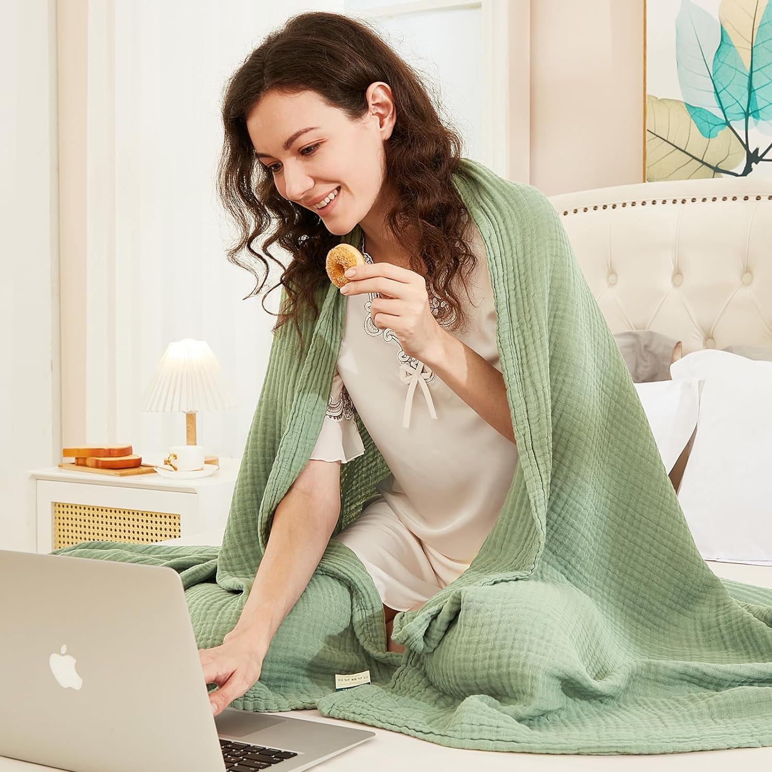 EMME Cotton Throw Blanket for Couch Soft Airy Muslin Bed Blankets Lightweight Breathable Blanket