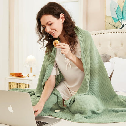 EMME Cotton Throw Blanket for Couch Soft Airy Muslin Bed Blankets Lightweight Breathable Blanket