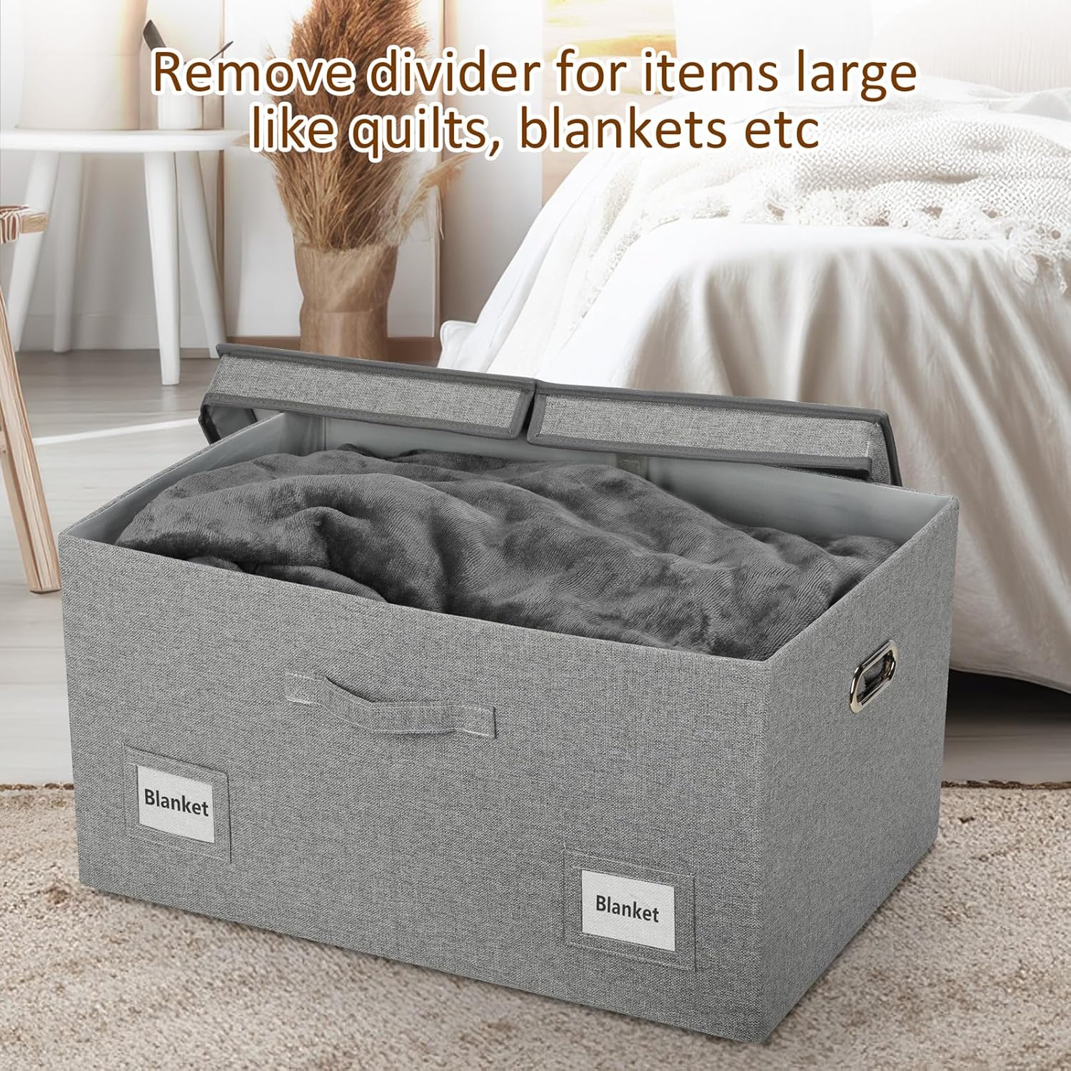 75 Quarts Extra Large Decorative Storage Bins with Lids, 1 Pack Gray Collapsible Storage Bins with