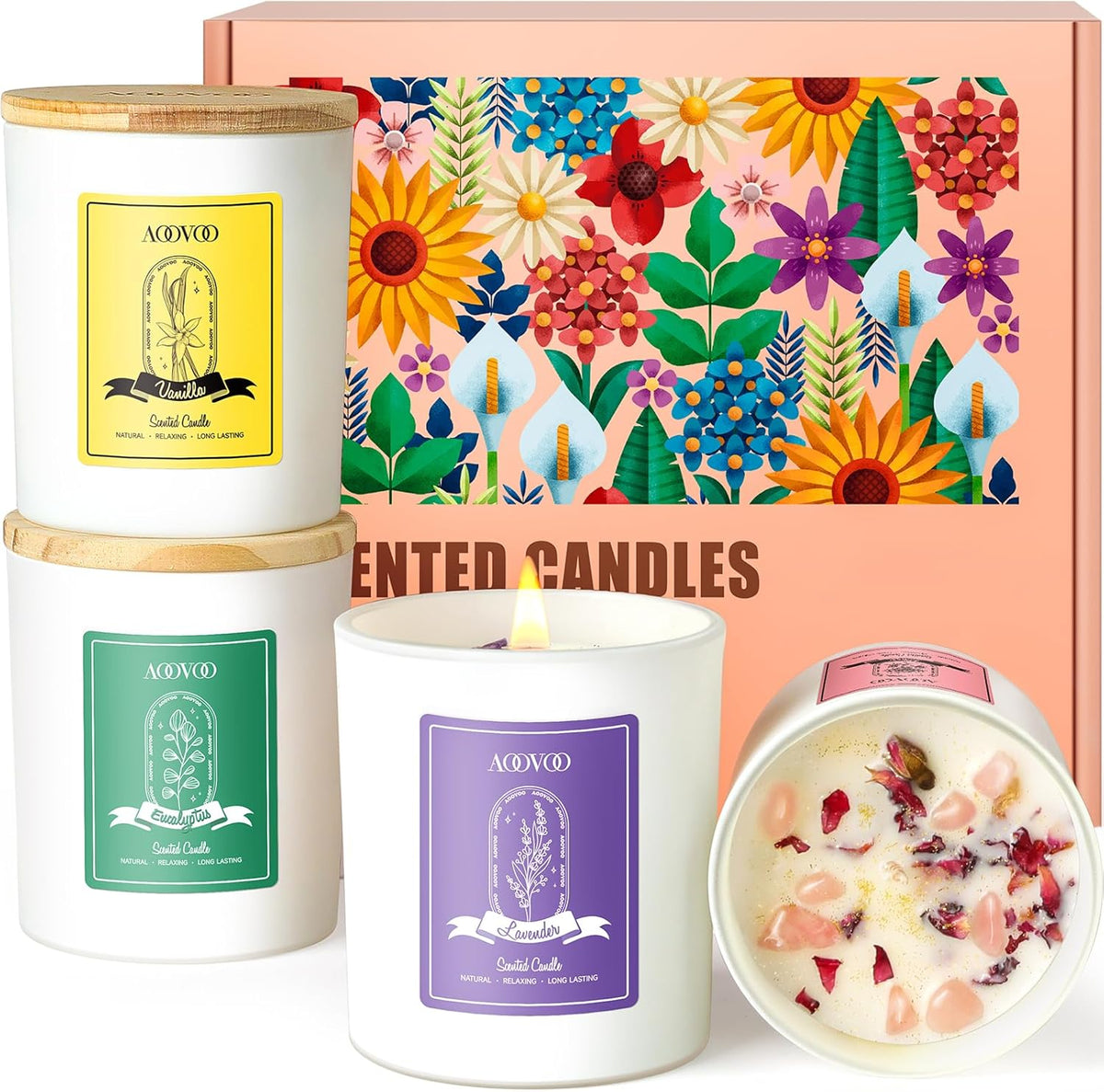 AOOVOO Rose/Vanilla/Eucalyptus/Lavender Scented Candles for Women - Aromatherapy Candle with