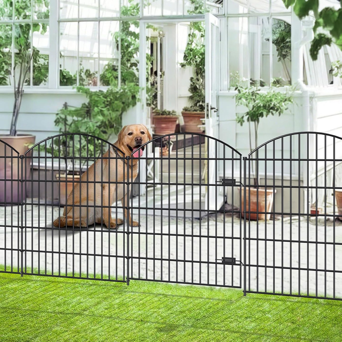 Metal Garden Gate and Fences Outdoor ECG1191, 1 Gate + 4 Fence Panels,43.2in Tall and Total Length