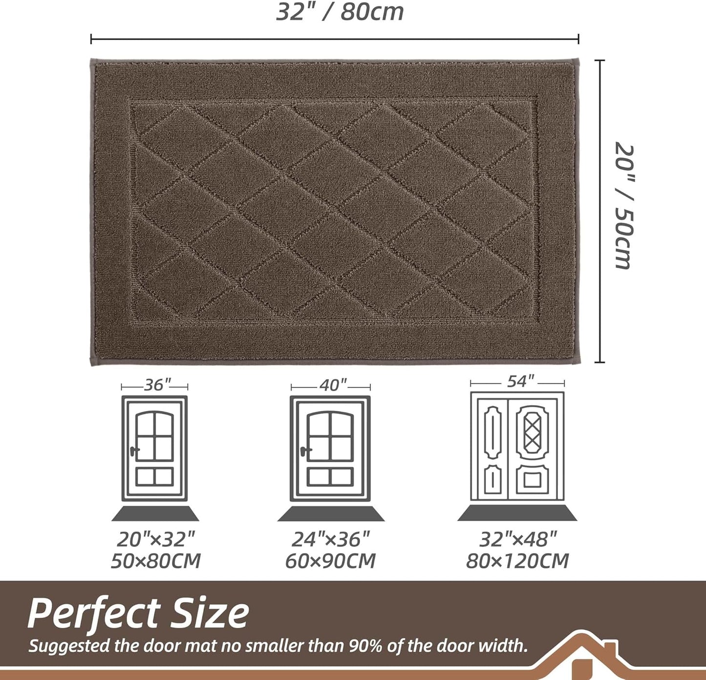 BEQHAUSE Dirt Trapper Door Mat 20" x 32", Doormat Non-Slip Entryway Rugs Washable, Dog Door Mat