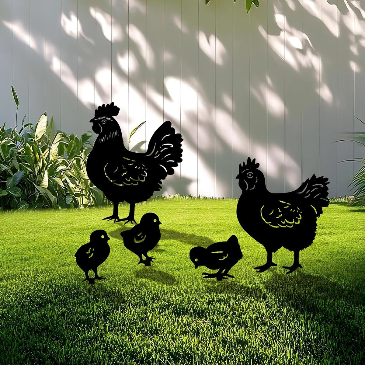5 Pack Chicken Metal Garden Decorative Stakes, Weather Proof Silhouette Statues for Yard