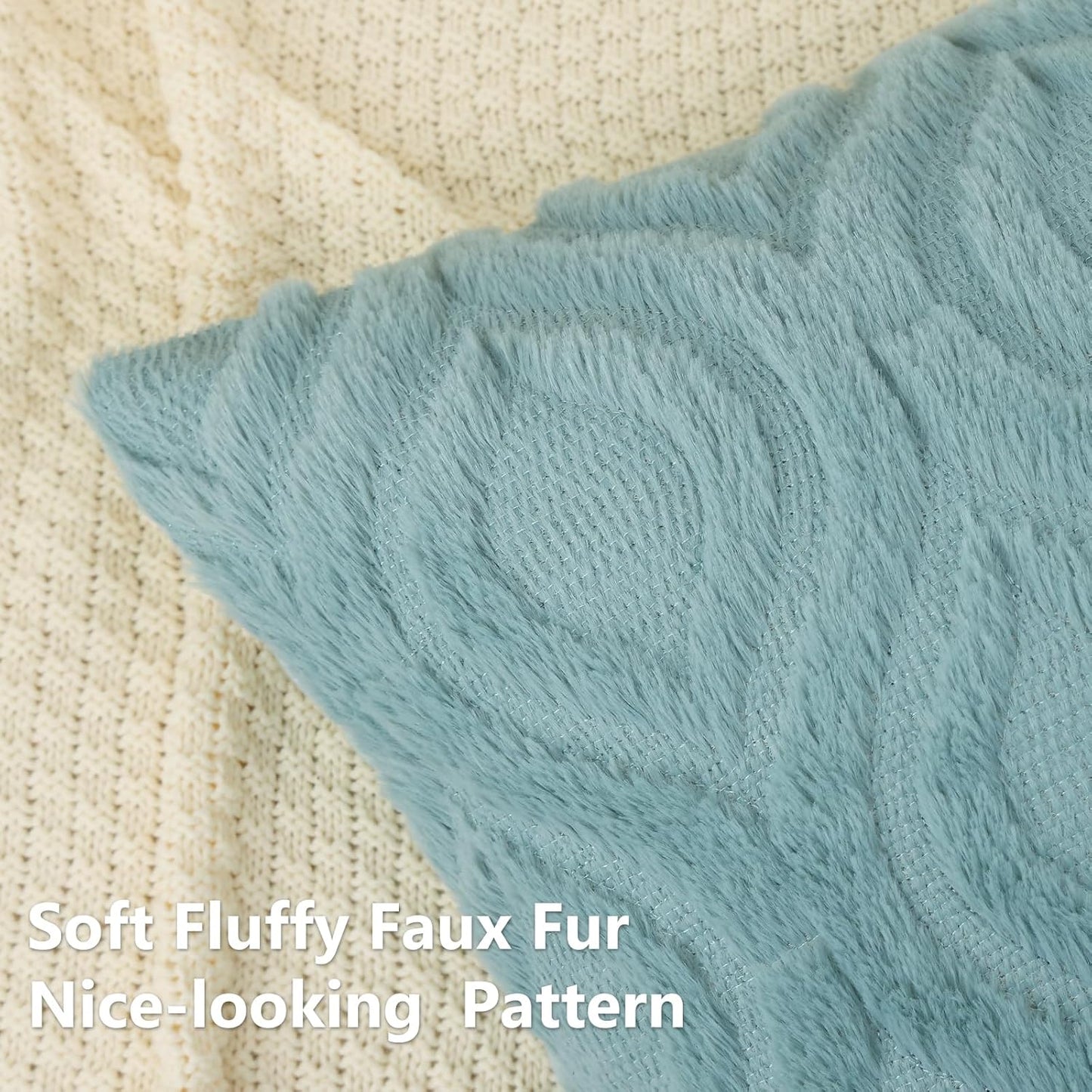 decorUhome Fall Throw Pillow Covers 16x16 Inch Set of 2, Soft Plush Decorative Faux Fur Aqua Solid