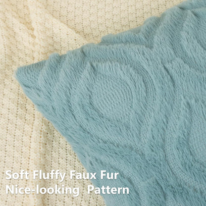 decorUhome Fall Throw Pillow Covers 16x16 Inch Set of 2, Soft Plush Decorative Faux Fur Aqua Solid