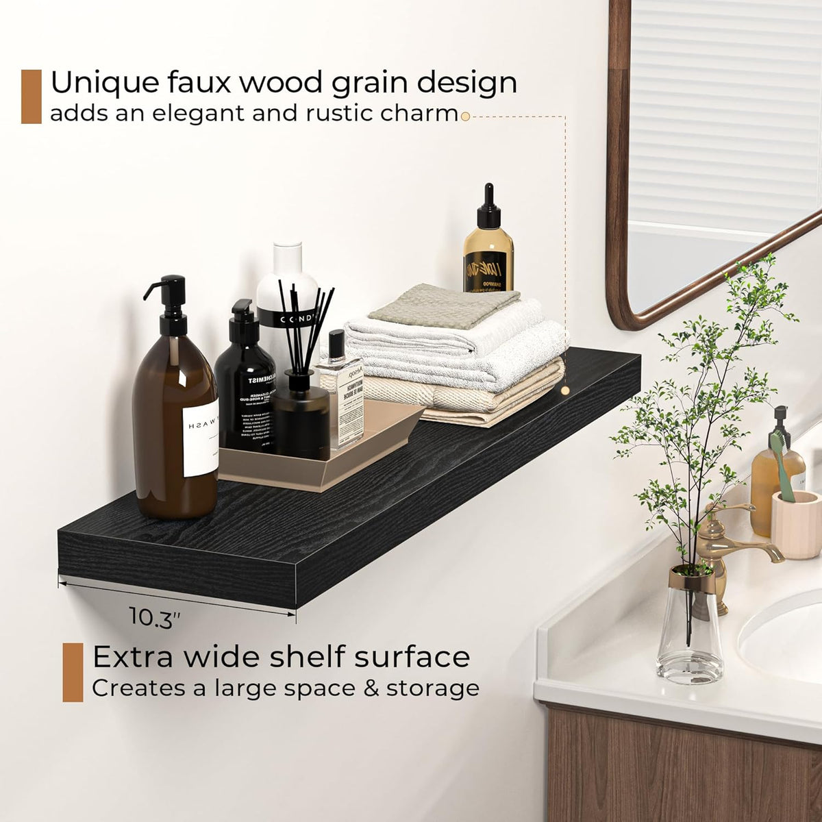 Floating Shelves - 10.3 Inch Deep Wall Shelf for Decor & Storage - Wall Mounted Display Shelving