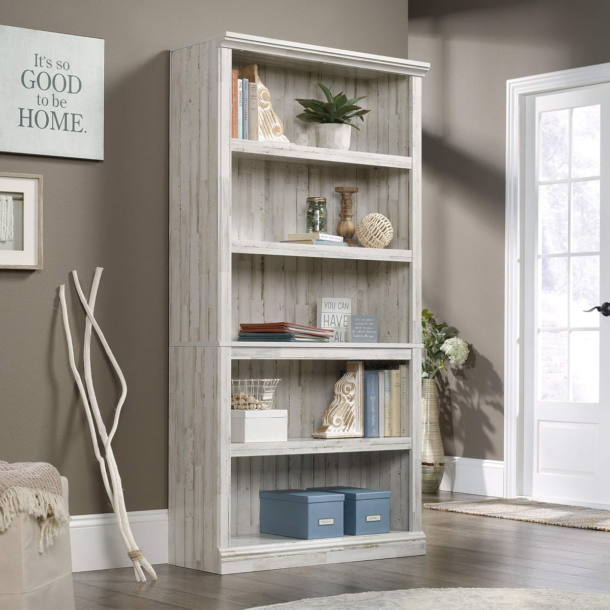 Sauder 5 Tier Book Shelf Wooden Bookcase Multipurpose Bookshelf for Home Office, Living Room, in