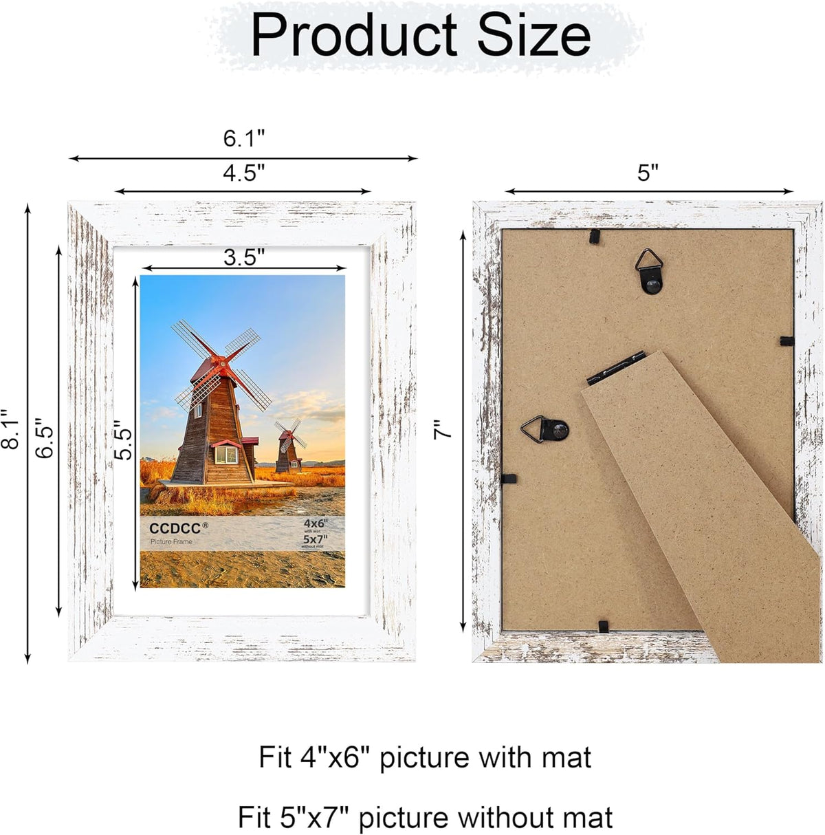 5x7 Picture Frame Set of 4, 5 x 7 Wood Photo Frames with Mat for 4x6, Rustic Natural Wooden Frame