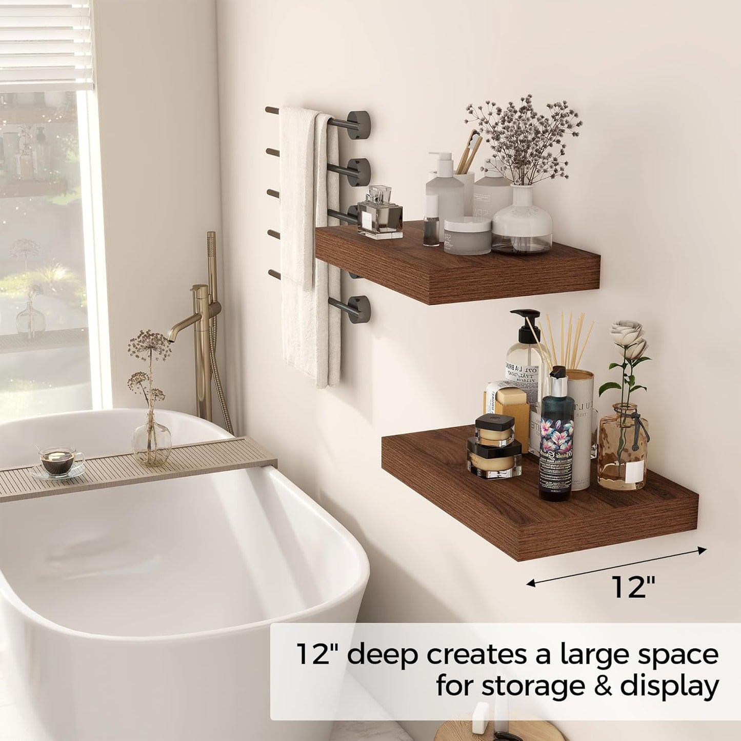 12 Inch Deep Floating Shelves, 16 x 12 Floating Shelf for Books, Rustic Wood Deep Wall Shelves for