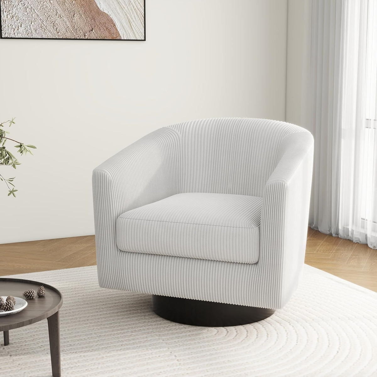 Swivel Barrel Accent Chair, Modern Round Corduroy Fabric Arm Chair for Living Room, Bedroom, Comfy