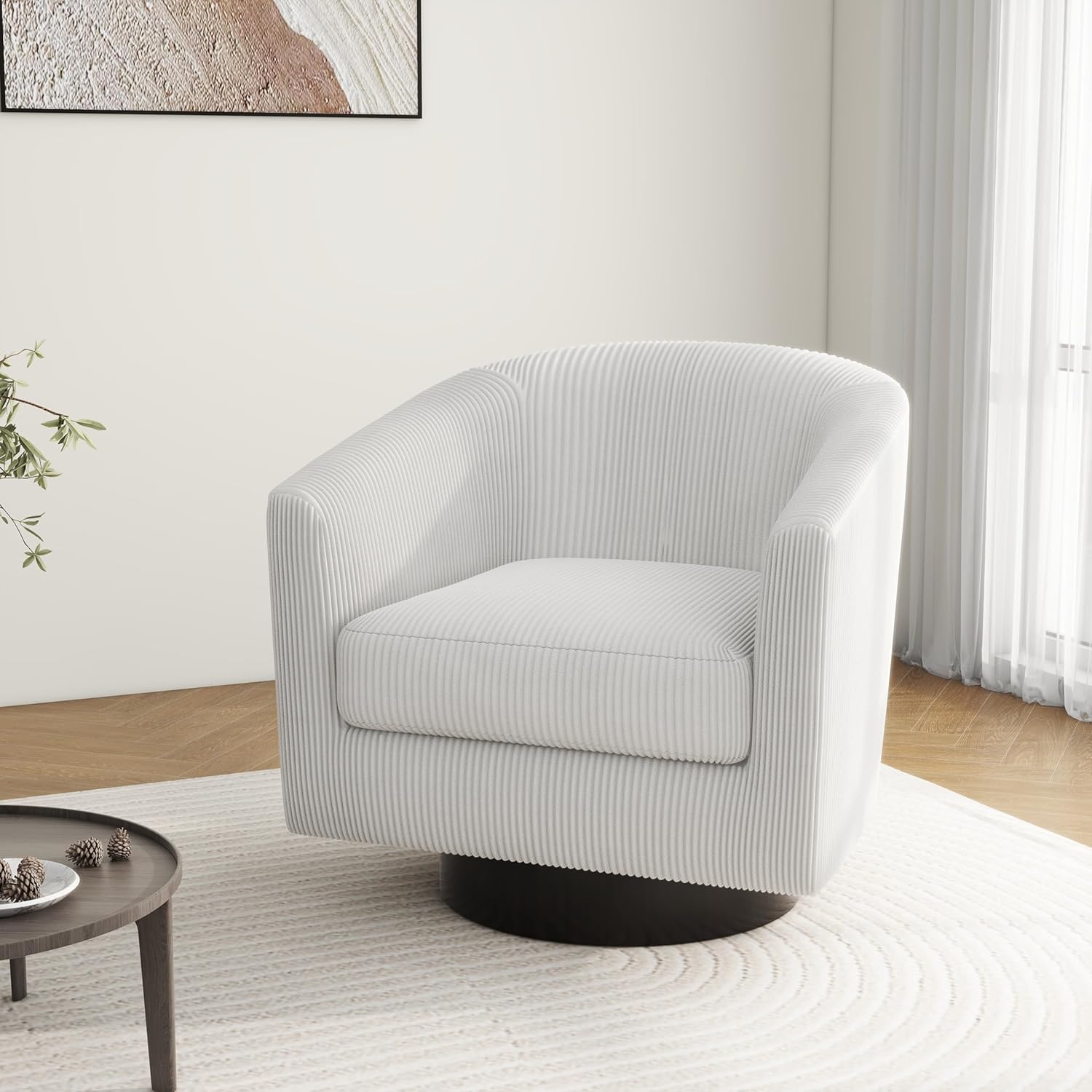 Swivel Barrel Accent Chair, Modern Round Corduroy Fabric Arm Chair for Living Room, Bedroom, Comfy