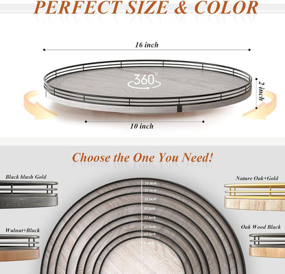 16" Lazy Susan Oak Wood Turntable Organizer for Cabinet, Farmhouse Round Wooden Lazy Susan