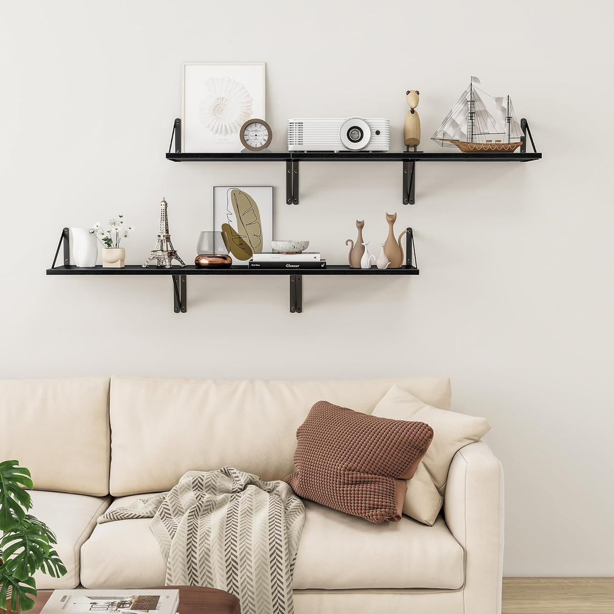 Heimlove Deep Floating Shelves for Wall, 12 Inch Deep Floating Shelves Set of 3, 16W x 12D Wood