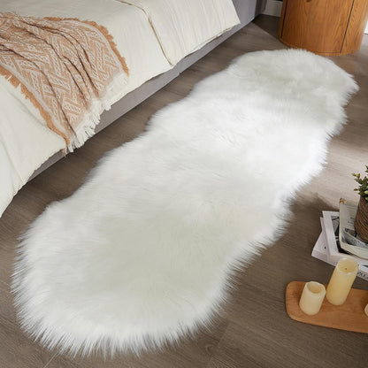 AMTOVO Faux Sheepskin Rug, White Ultra Soft Fluffy Shag Area Rug, 2 x 6 ft Faux Fur Rug for Bedroom