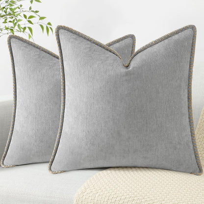 decorUhome Chenille Soft Throw Pillow Covers 26x26 Set of 2, Farmhouse Velvet Neutral Decorative