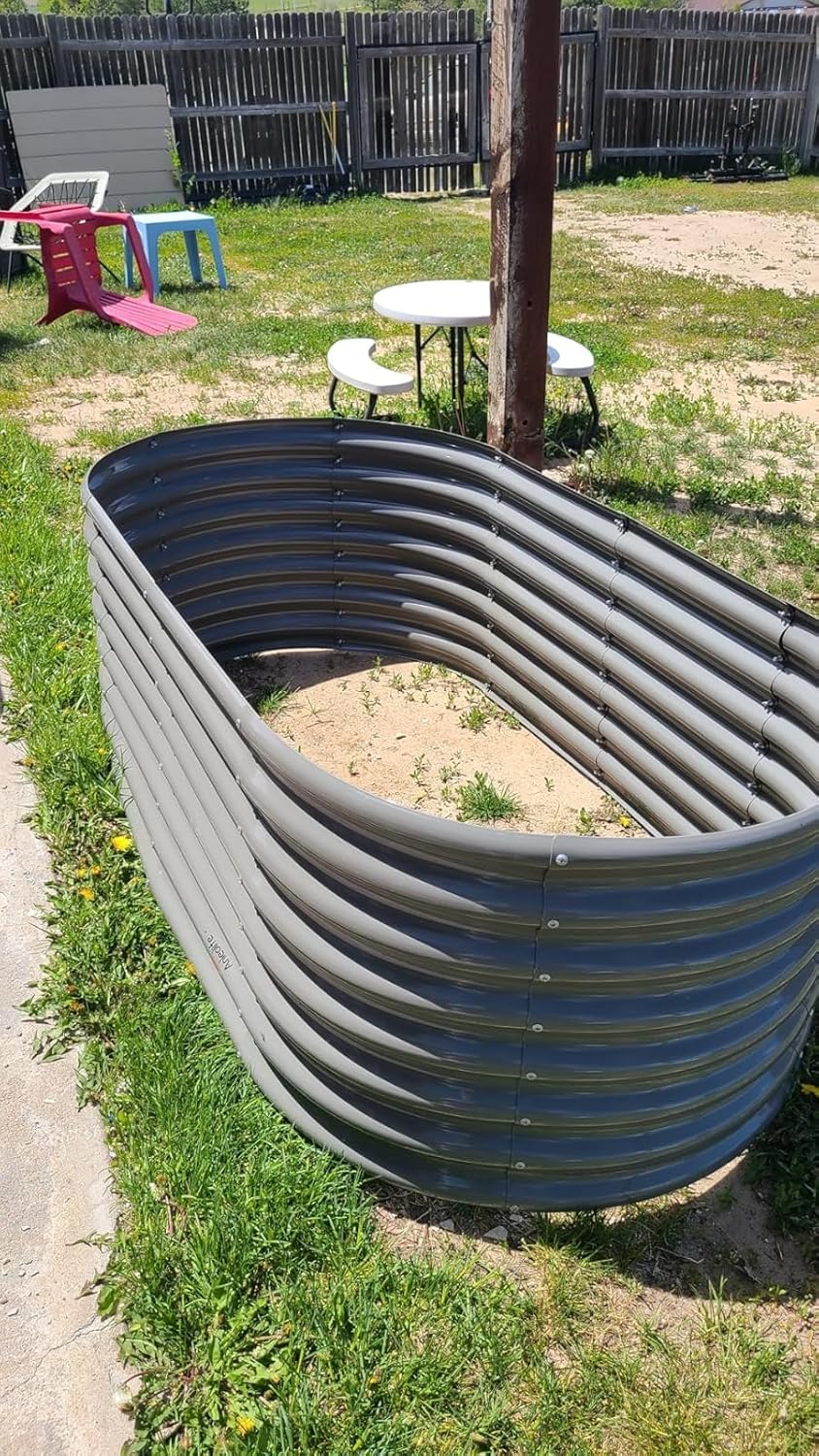 A ANLEOLIFE 6X3X2 ft Galvanized Raised Garden Beds Outdoor-2 Pack, Oval Large Metal Deep Root