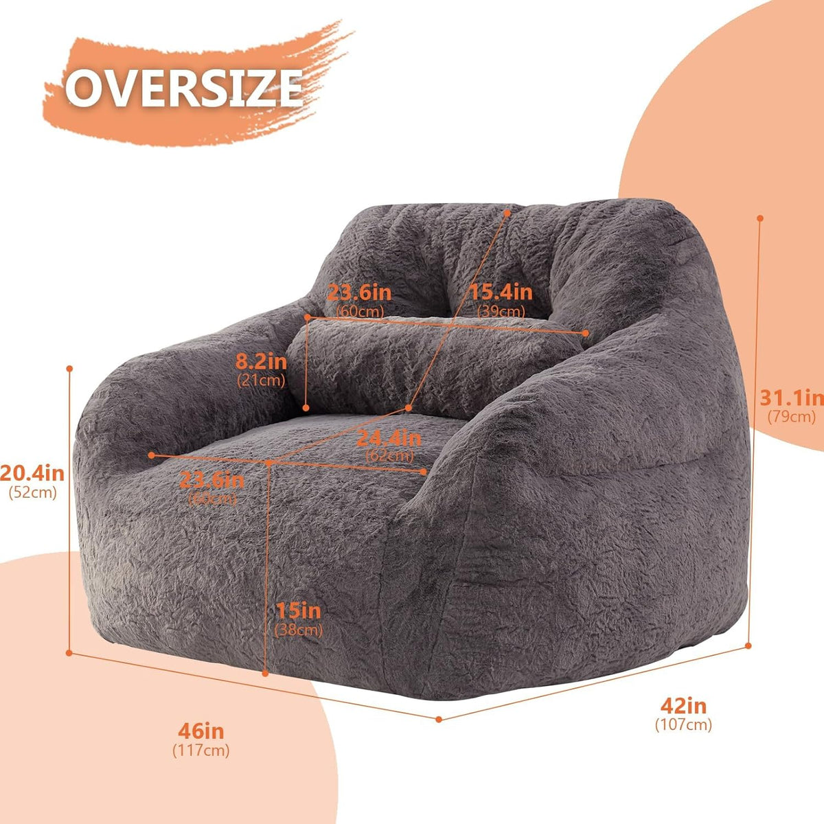 Bean Bag Chair for Adults with Pillow,Oversized Bean Bag Couch Chairs for Adults,Giant Lazy Couch