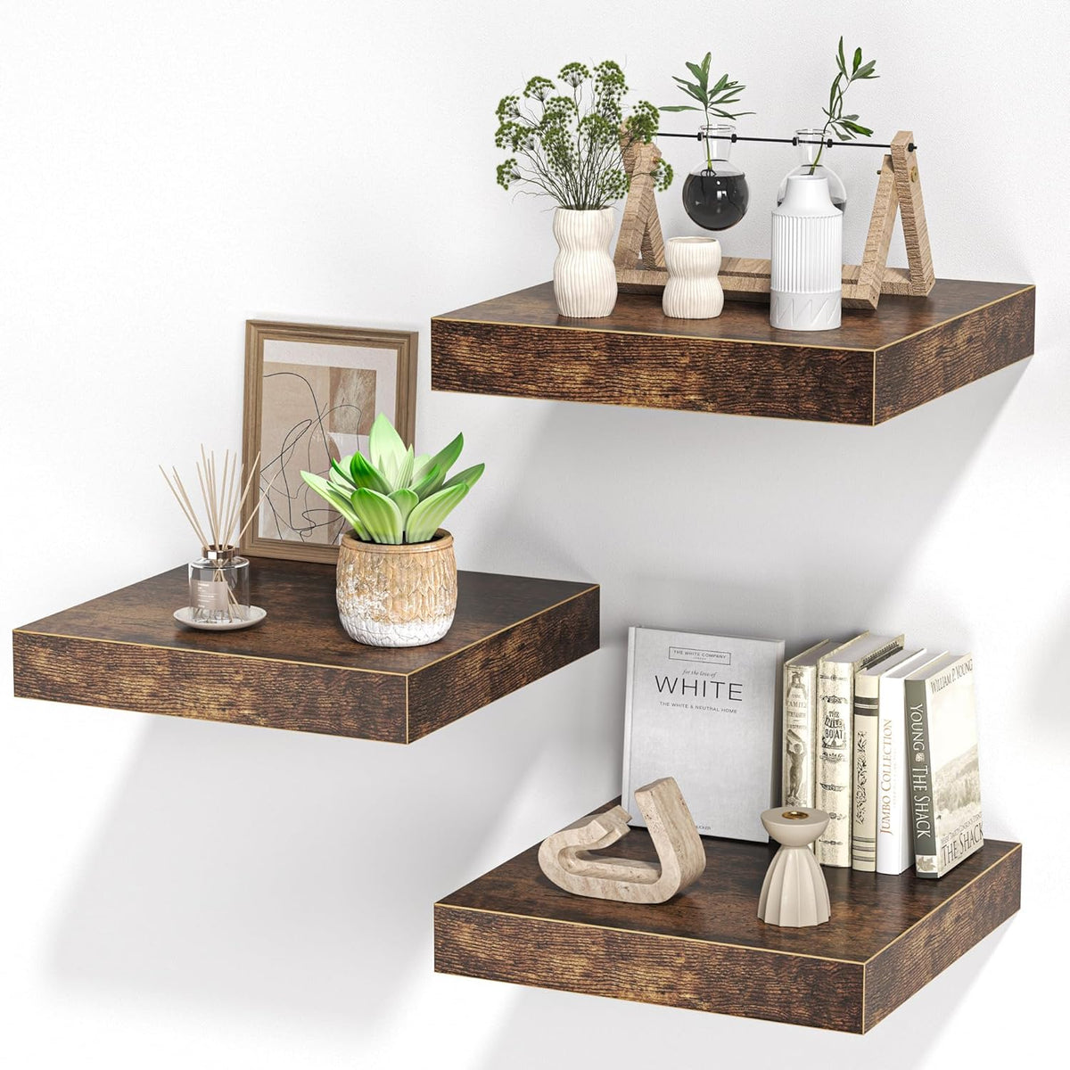 Square Floating Shelves for Wall, 12"W x 12"D x 1.2"H, Small Wooden Wall Mounted Display Shelf with