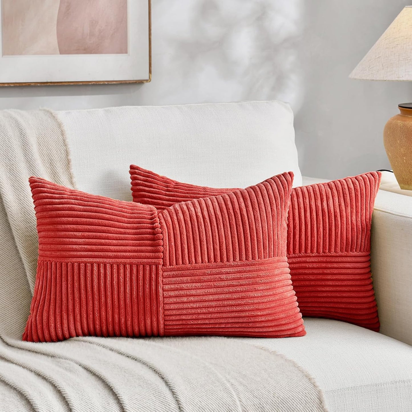 Fancy Homi 2 Packs Red Lumbar Decorative Throw Pillow Covers 12x20 Inch for Living Room Couch Bed
