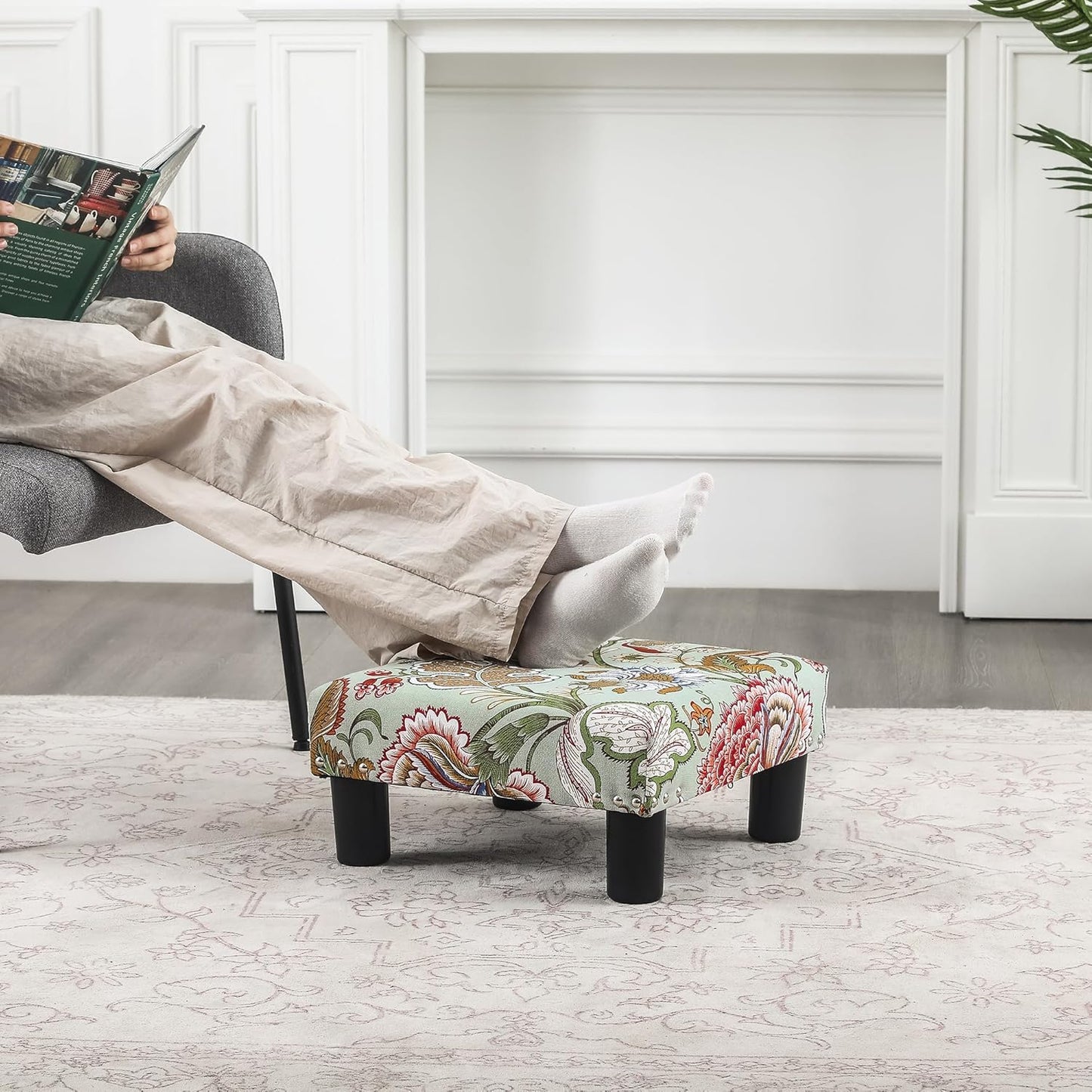 Joveco Small Foot Rest Stool Ottoman, 15" Fabric Square Footstool Upholstered Footrest for Chair
