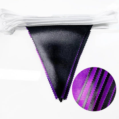 Purple and Black Party Decorations Metallic Fabric Triangle Pennant Banner Flag Bunting Garland for