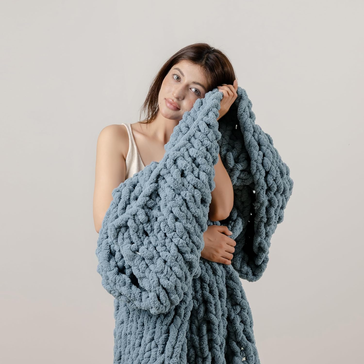WESHIONGOO Chunky Knit Blanket Throw 40"×40" Knitted Throw Blankets for Couch Bed Fluffy Soft