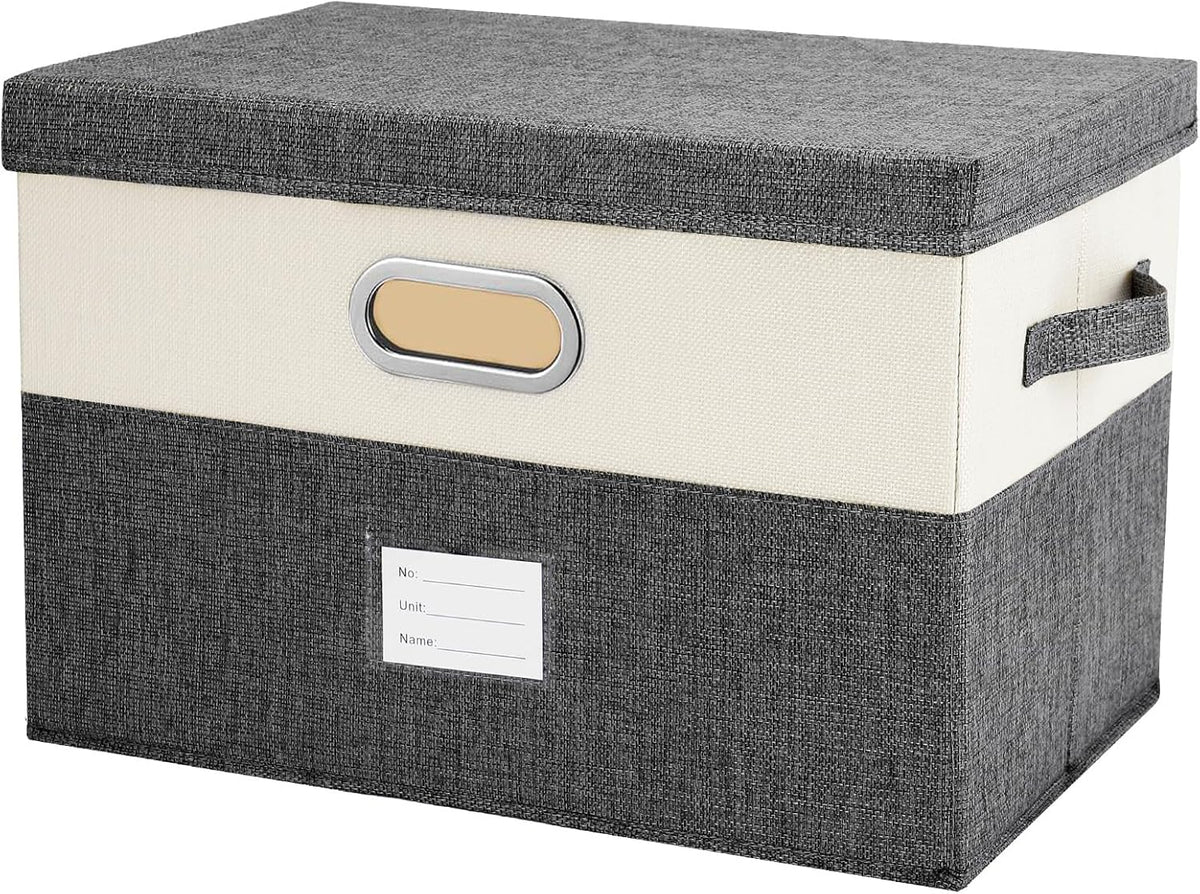 Large Linen Fabric Foldable Storage Bins with Removable Lid and Handles, Washable Storage Box
