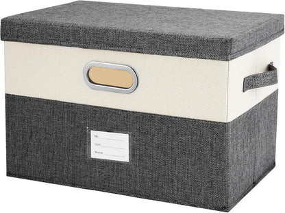 Large Linen Fabric Foldable Storage Bins with Removable Lid and Handles, Washable Storage Box