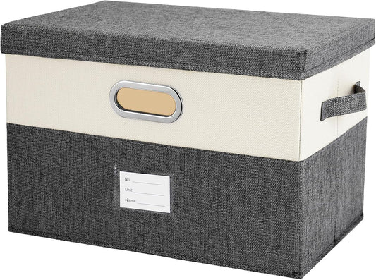 Large Linen Fabric Foldable Storage Bins with Removable Lid and Handles, Washable Storage Box