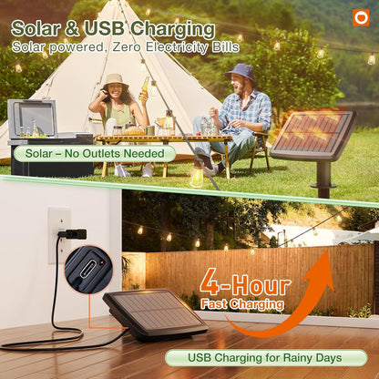 addlon 54(48+6) FT Solar String Lights Waterproof,Patio Lights Solar Powered with Remote & USB Port