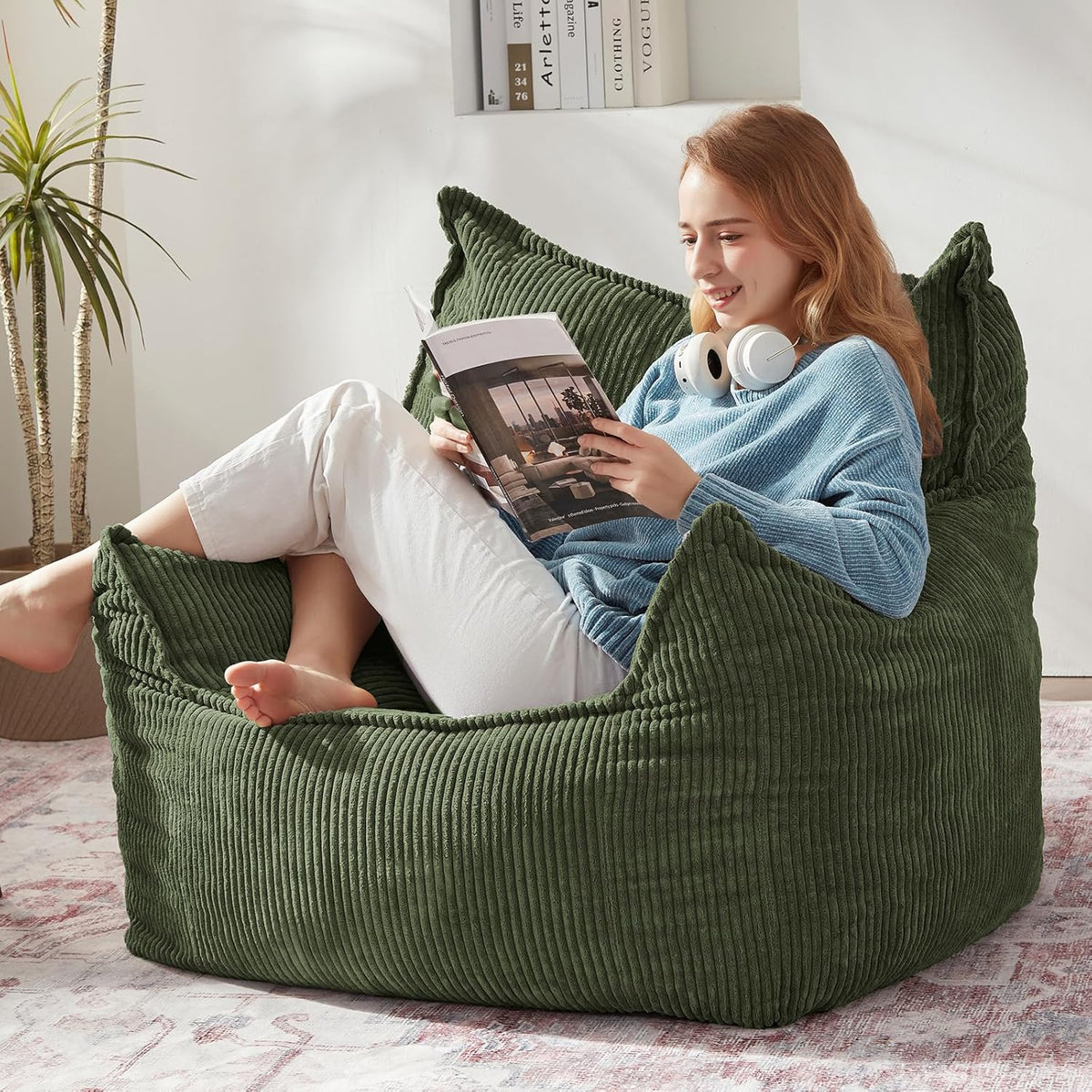 Giant Bean Bag Chair Sofa for Adults Teens, Comfy Corduroy Large Bean Bag Chairs with Armrests for
