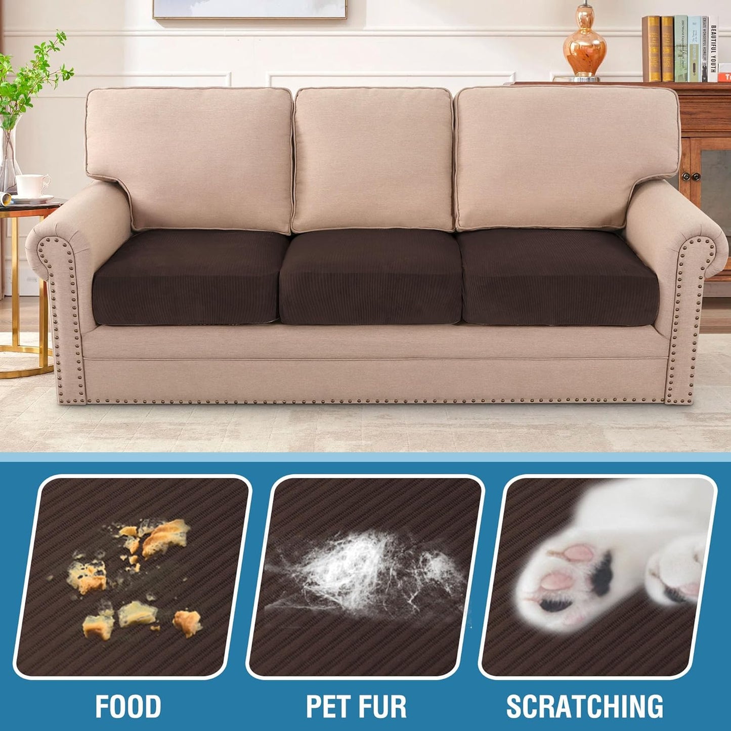 H.VERSAILTEX Velvet Stretch Couch Cushion Cover Plush Cushion Slipcover for Chair Loveseat Sofa