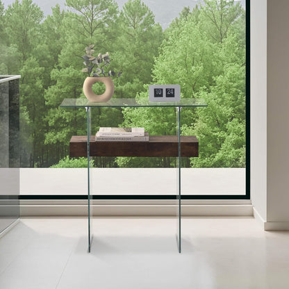 ivinta Narrow Glass Console Table with Storage, 31.5'' Rustic Entryway Table with Storage Shelves